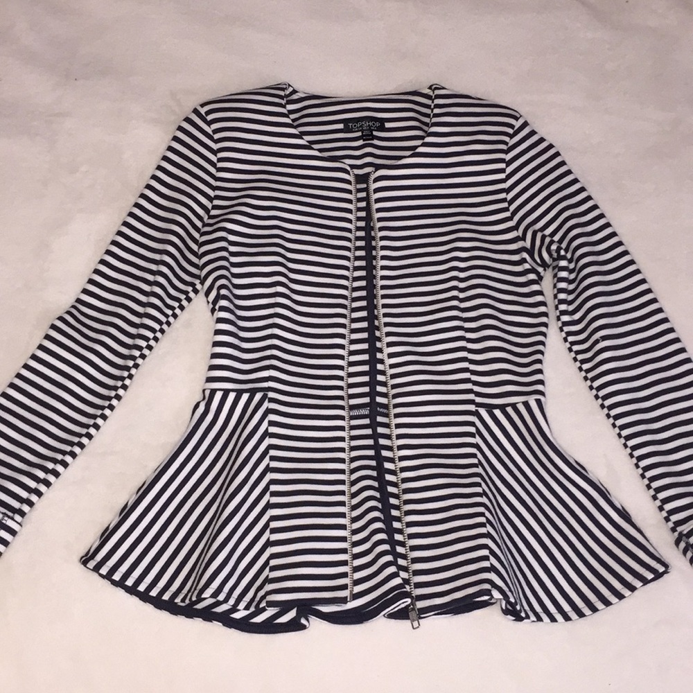 Striped Topshop Peplum Zip up
